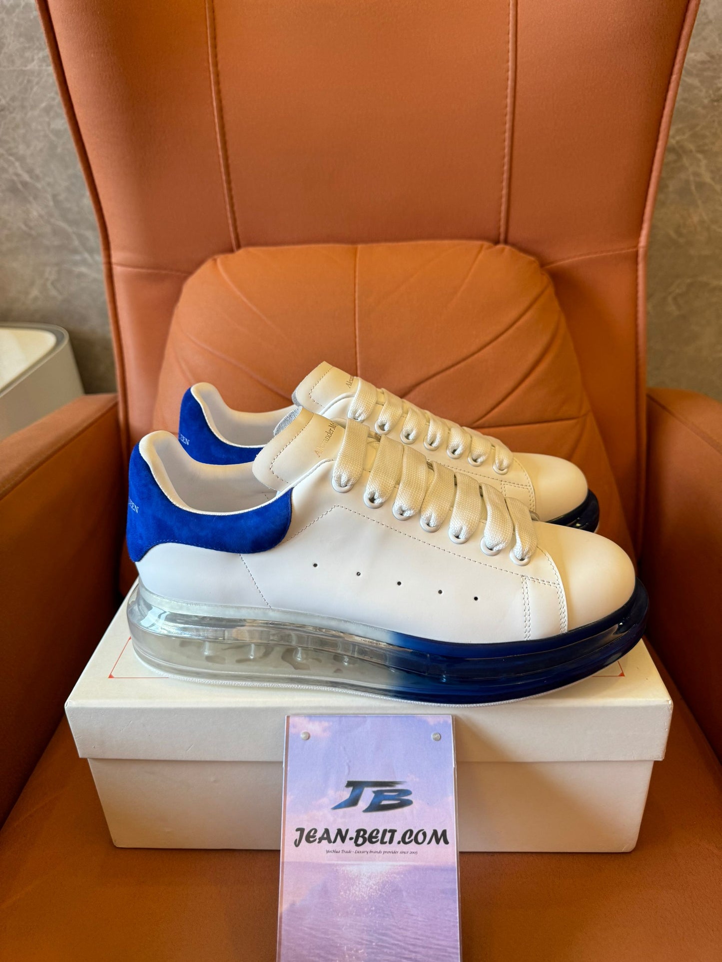 Alexander McQueen Oversized clear sole sneakers – white & blue