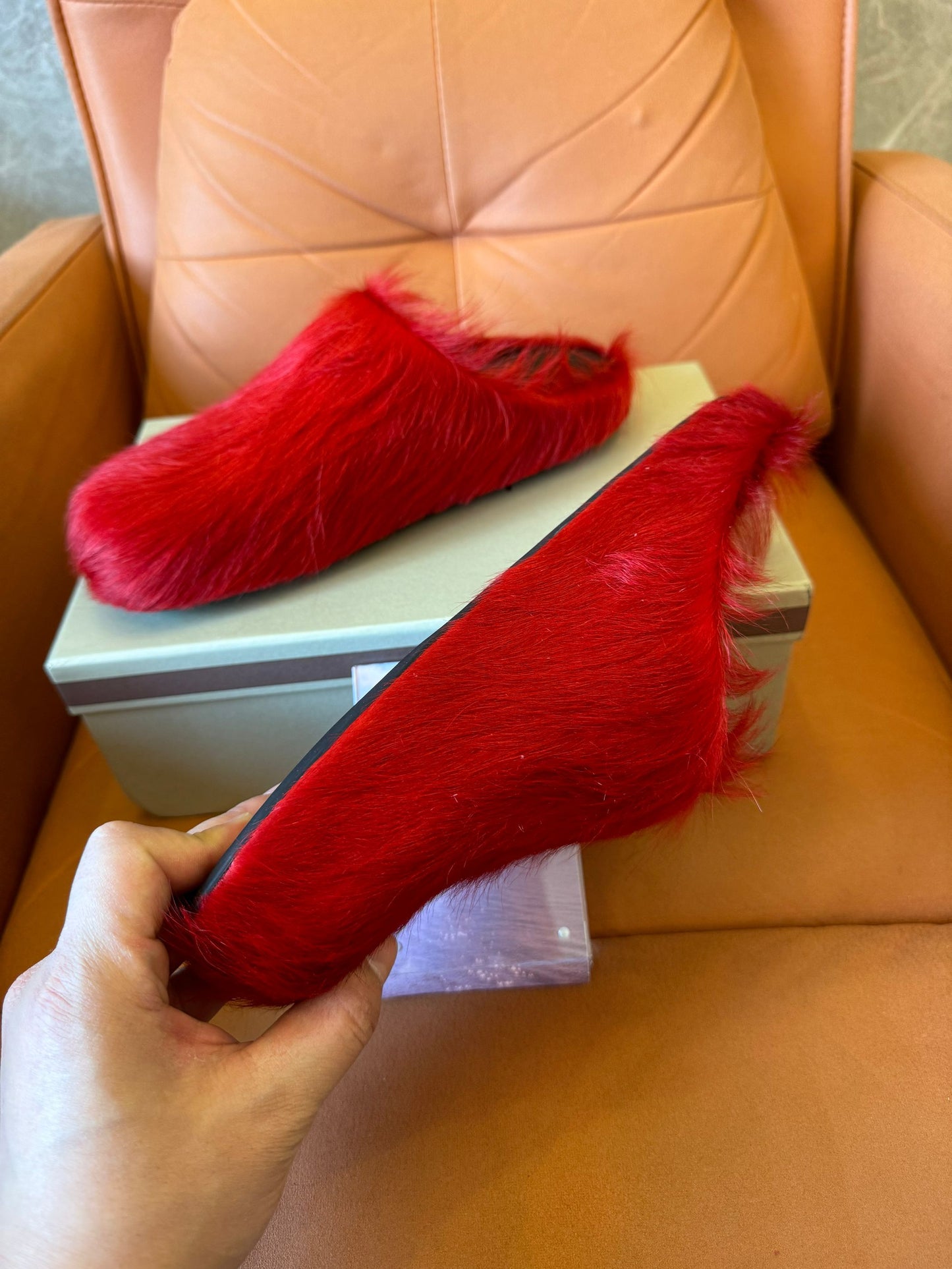 Marni red goat hair mules-TBD