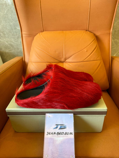 Marni red goat hair mules-TBD