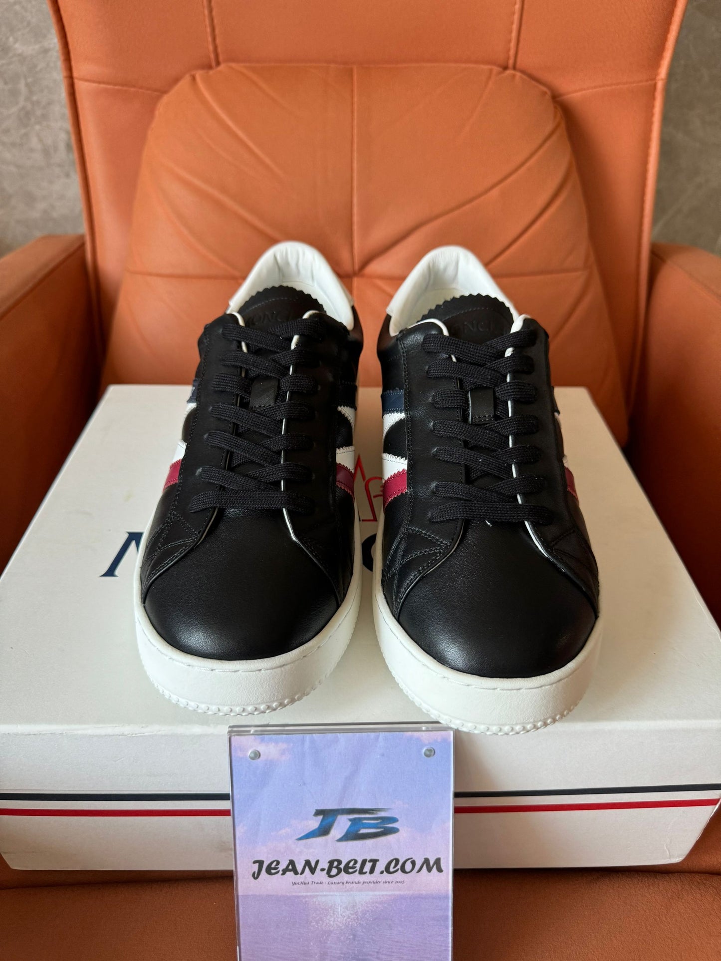 Moncler tricolor stripe leather sneakers