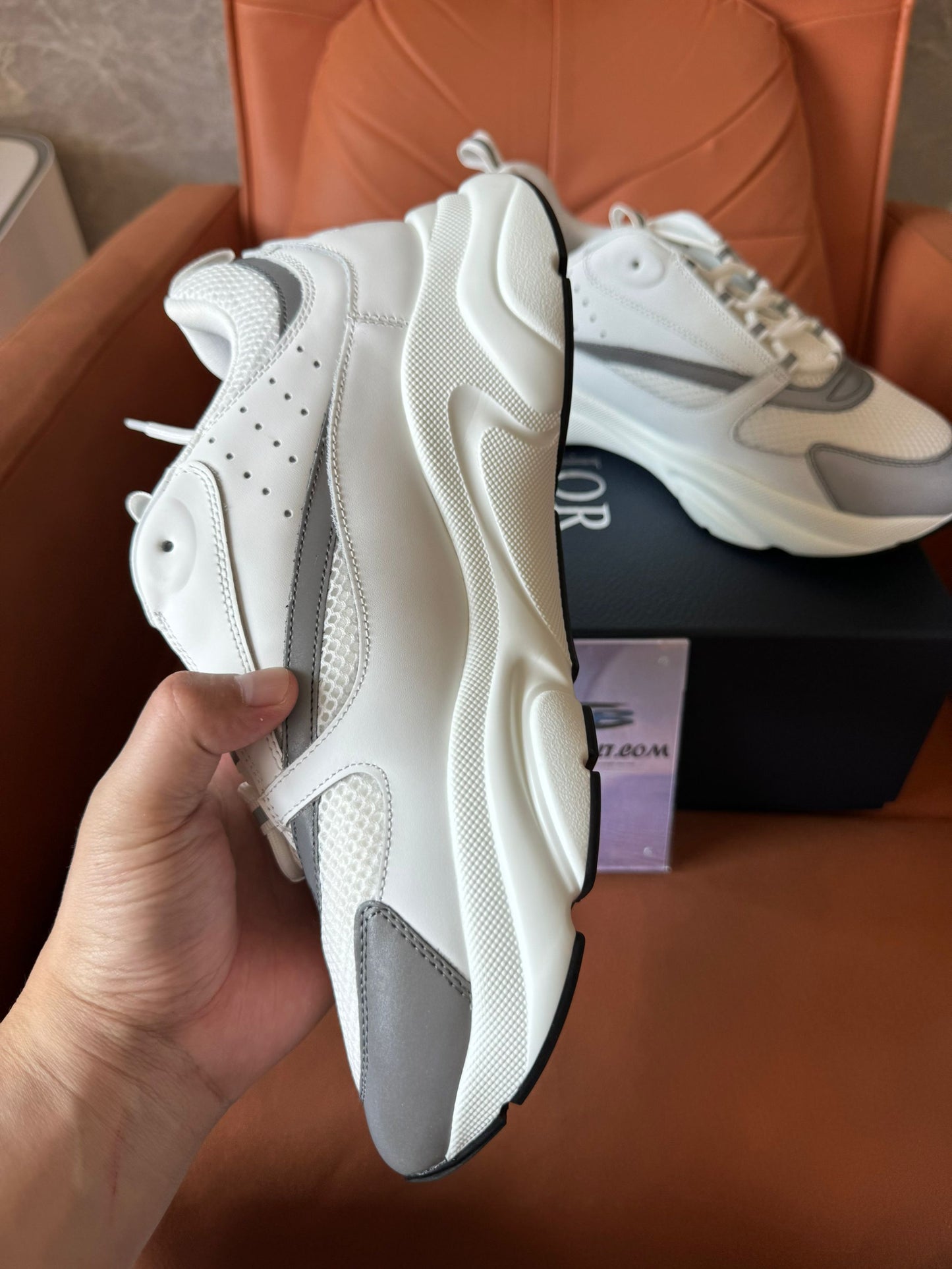 Dior B22 mesh and leather sneakers – white/grey