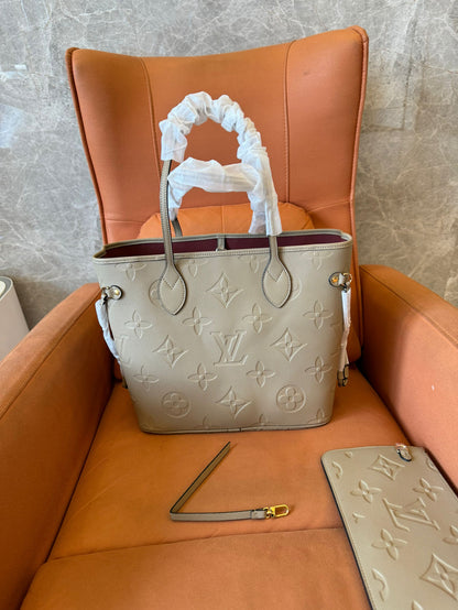 Louis Vuitton neverfull mm monogram empreinte Tote bag beige