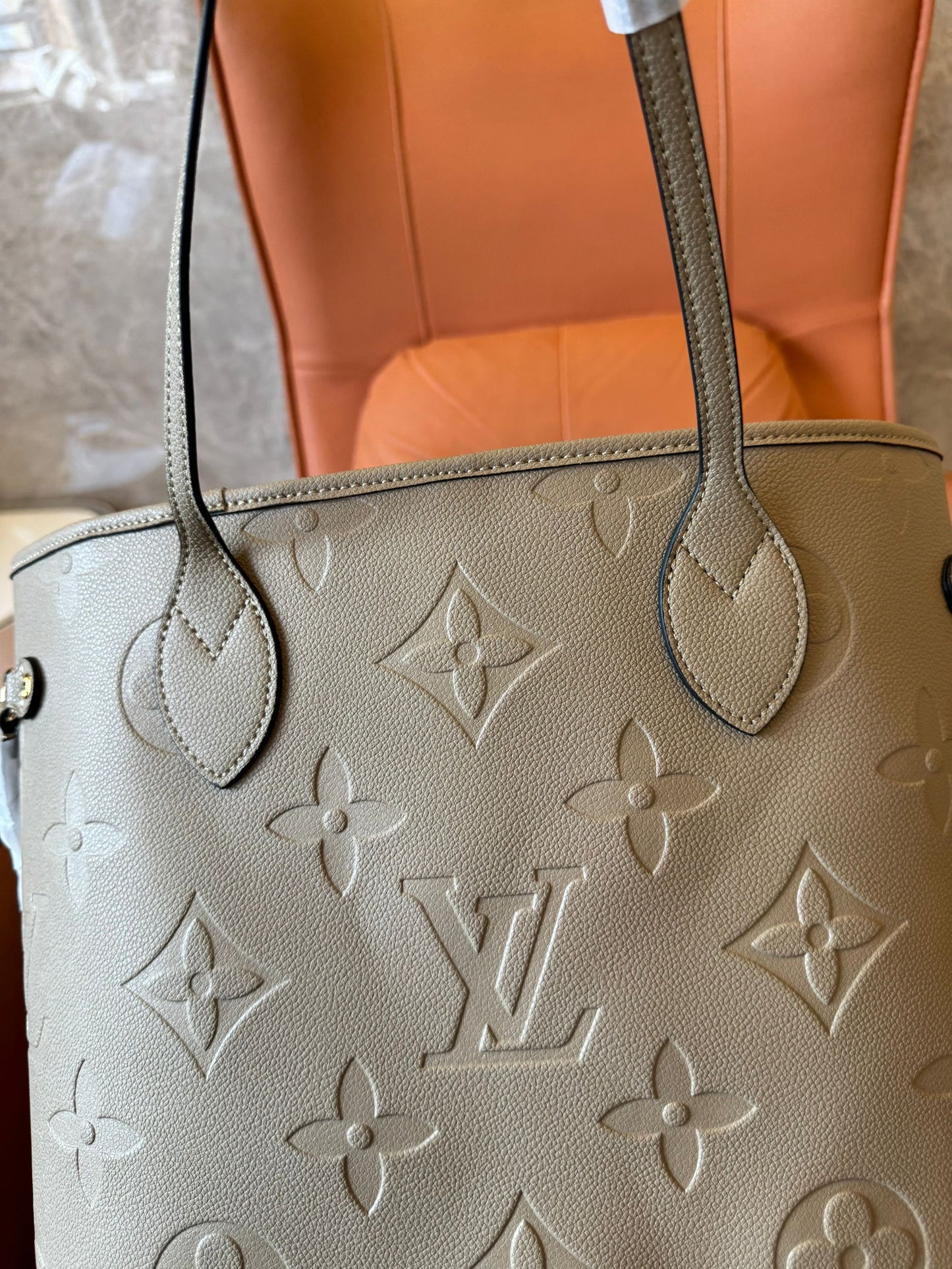 Louis Vuitton neverfull mm monogram empreinte Tote bag beige