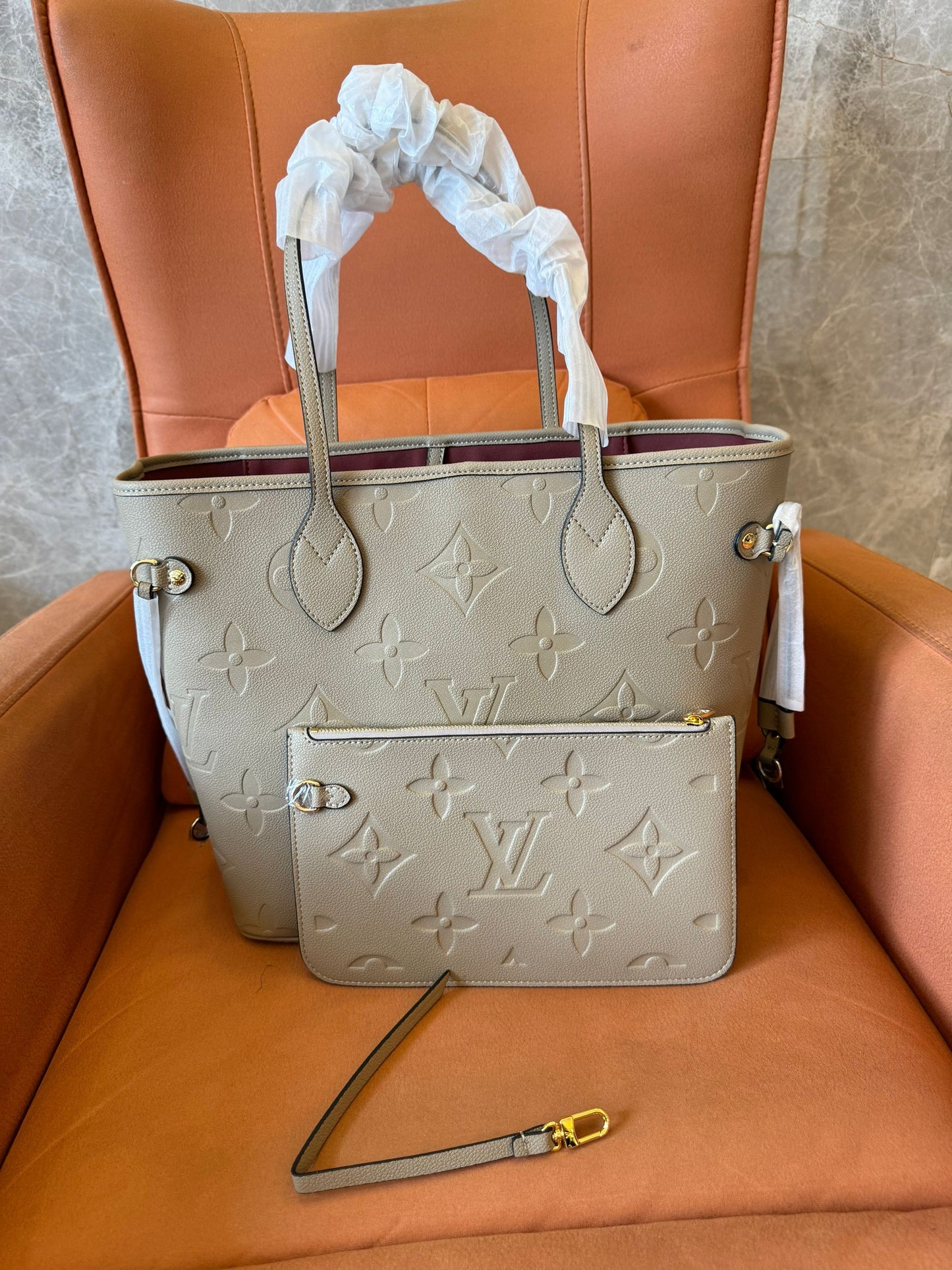 Louis Vuitton neverfull mm monogram empreinte Tote bag beige