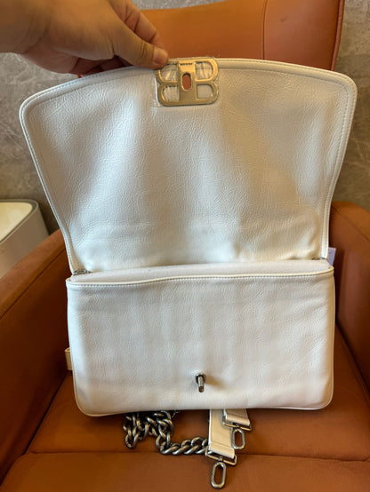 Balenciaga women's  natural soft small flap bag in optic white