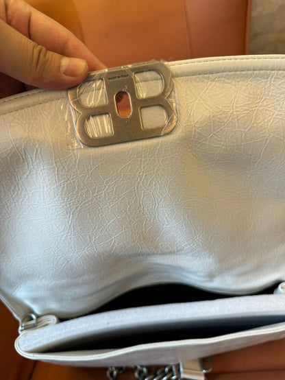 Balenciaga women's  natural soft small flap bag in optic white