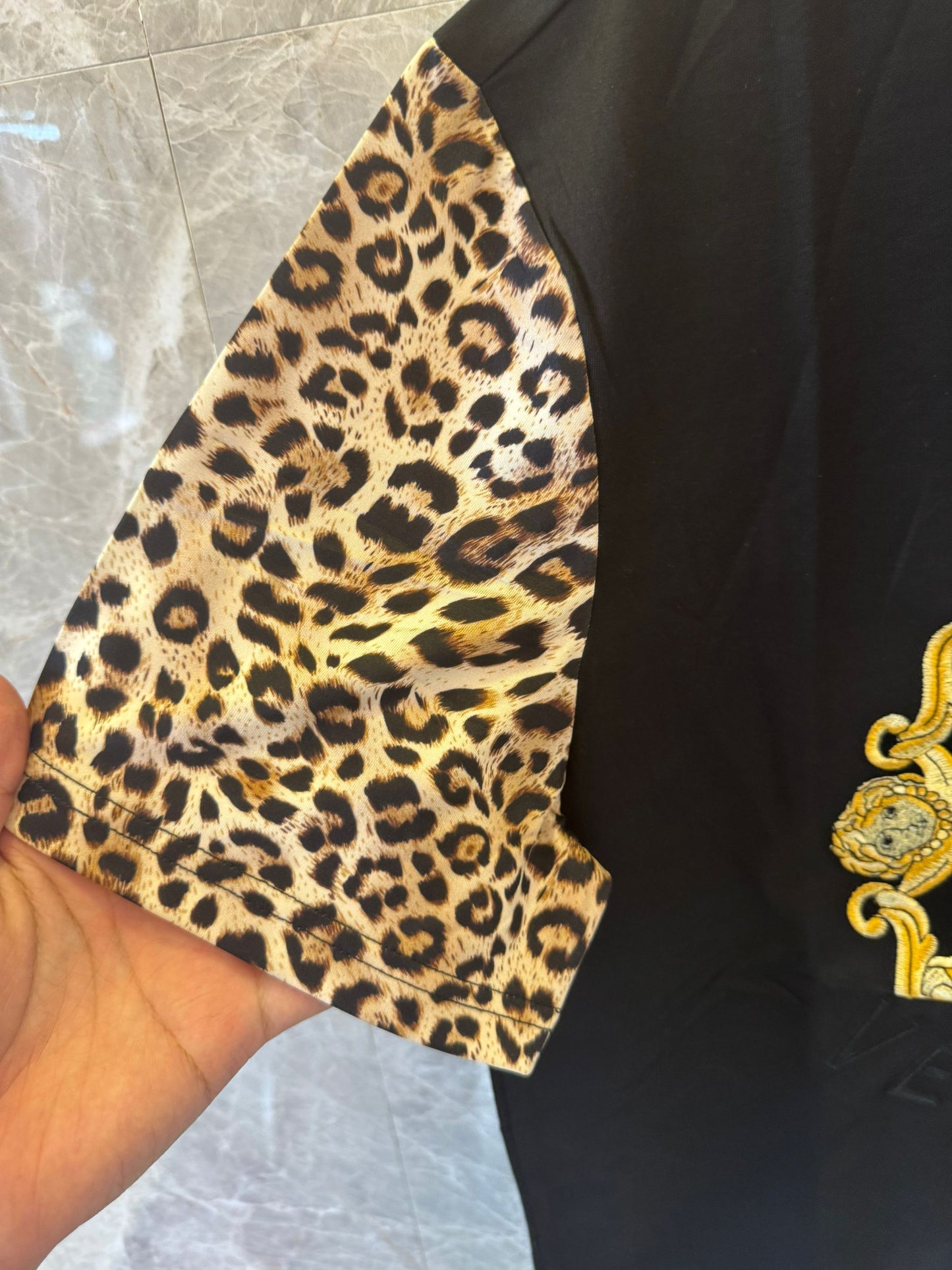 Versace medusa t-shirt with leopard sleeves