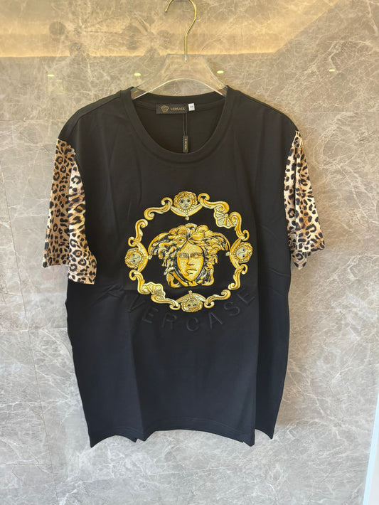 Versace medusa t-shirt with leopard sleeves