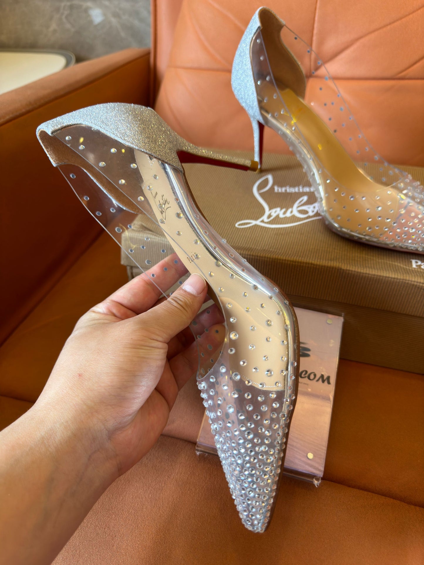 Christian Louboutin follies mesh strass pumps