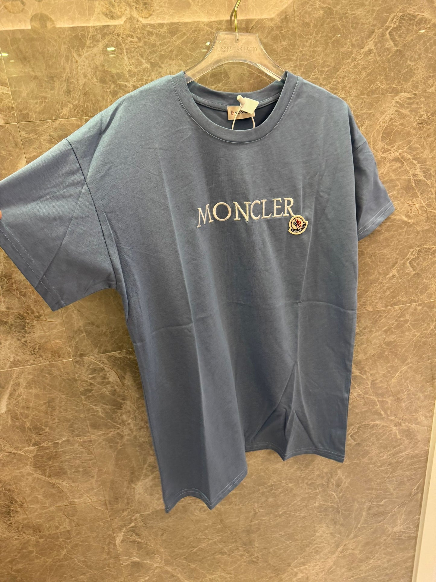 Moncler logo embroidered cotton t-shirts - blue & pink