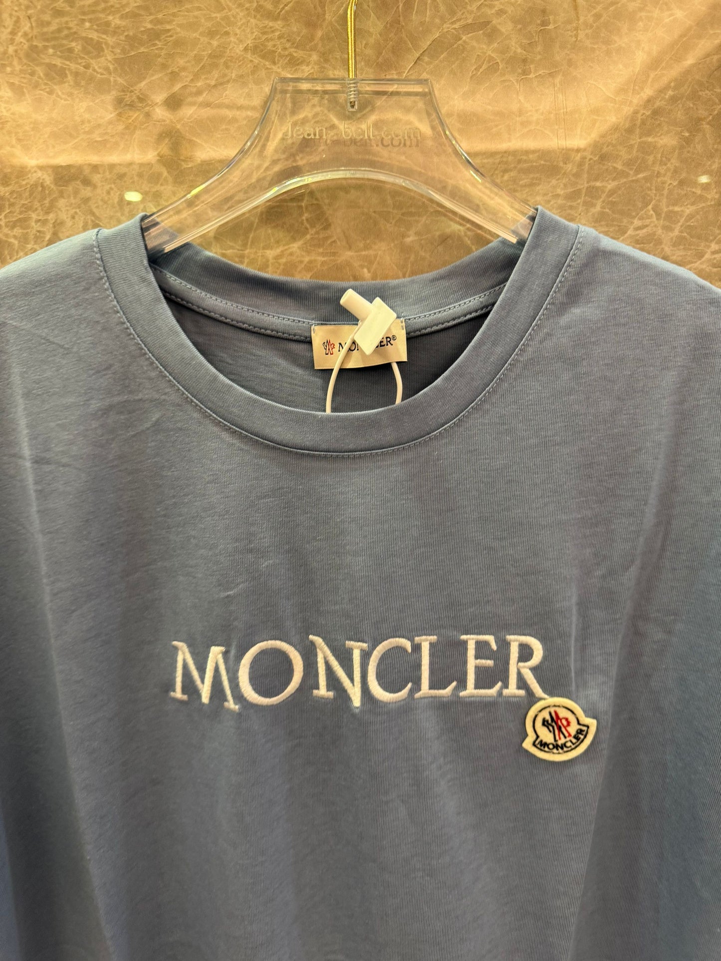 Moncler logo embroidered cotton t-shirts - blue & pink