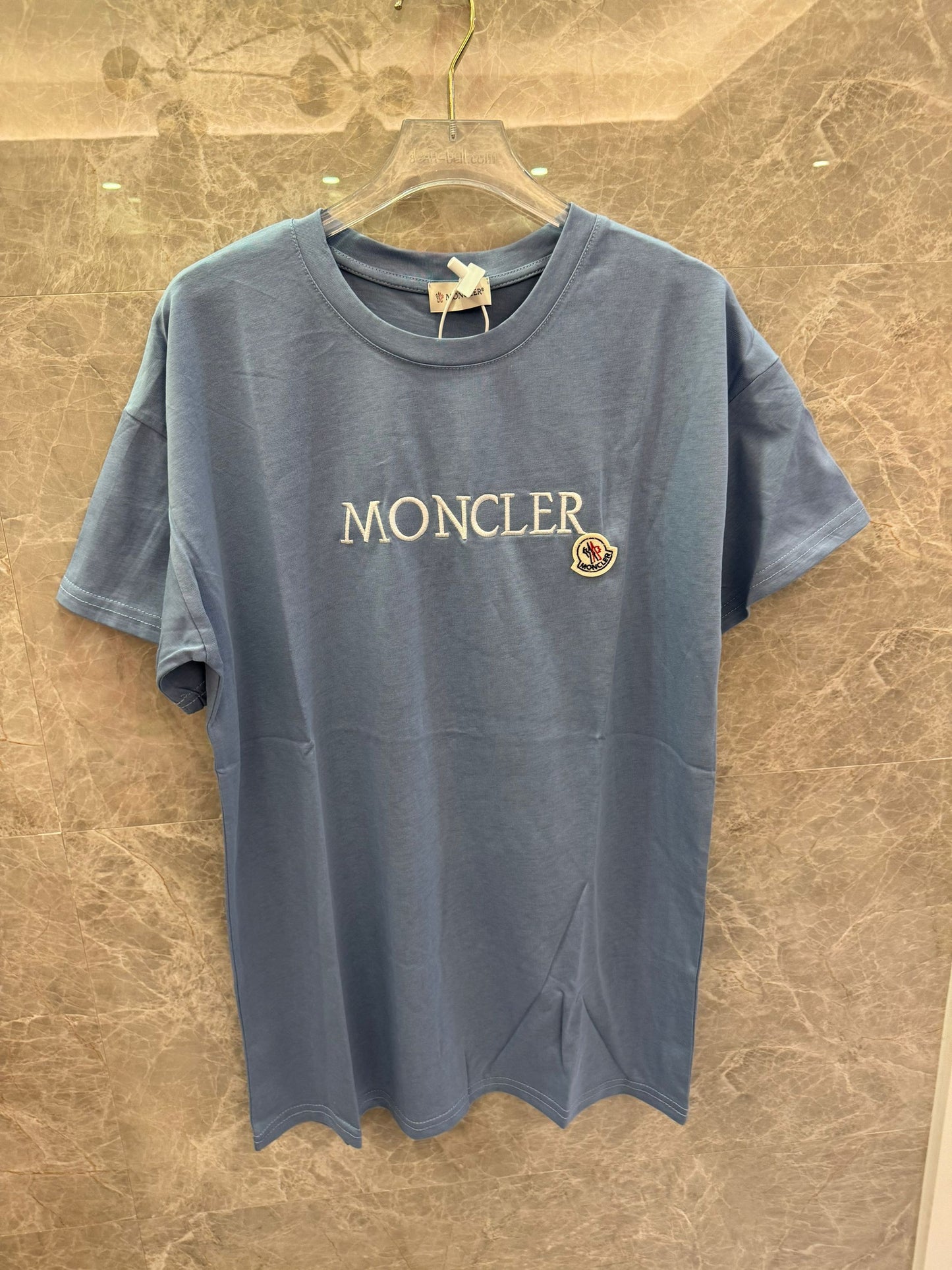 Moncler logo embroidered cotton t-shirts - blue & pink