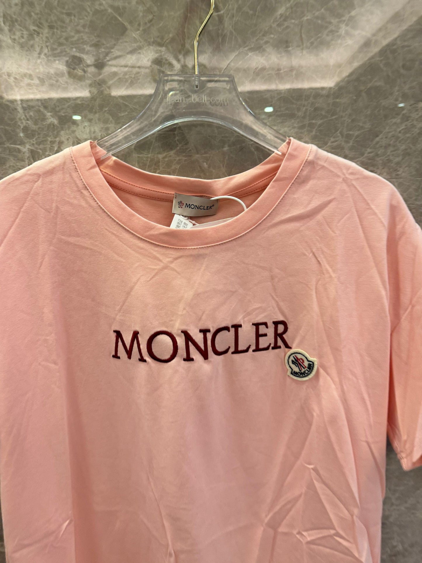 Moncler logo embroidered cotton t-shirts - blue & pink