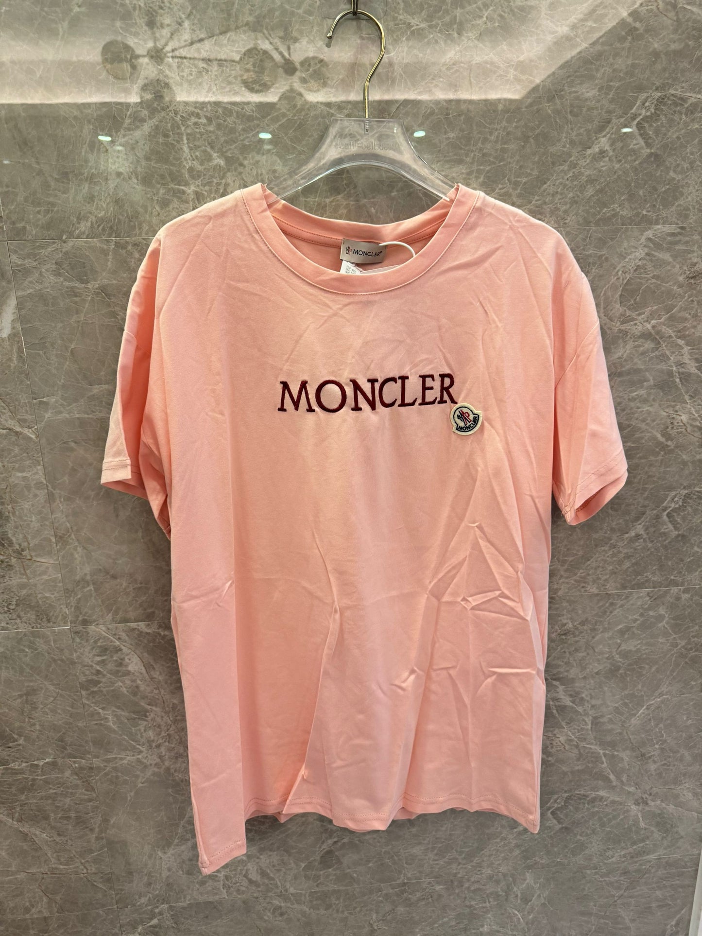 Moncler logo embroidered cotton t-shirts - blue & pink