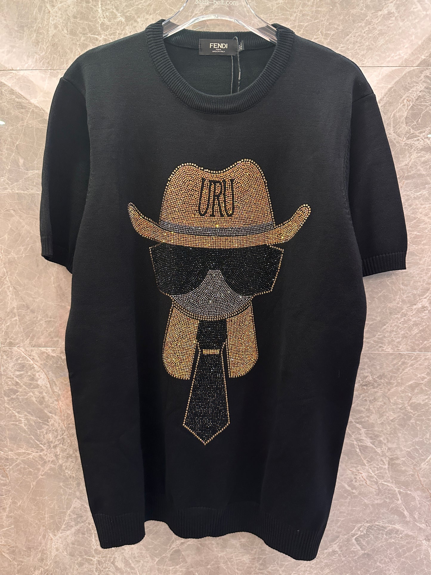 Fendi rhinestone graphic black t-shirt