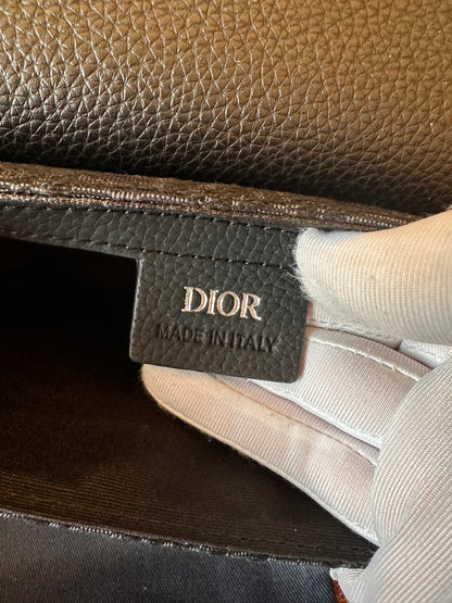 Dior black oblique mini saddle messenger bag with flap