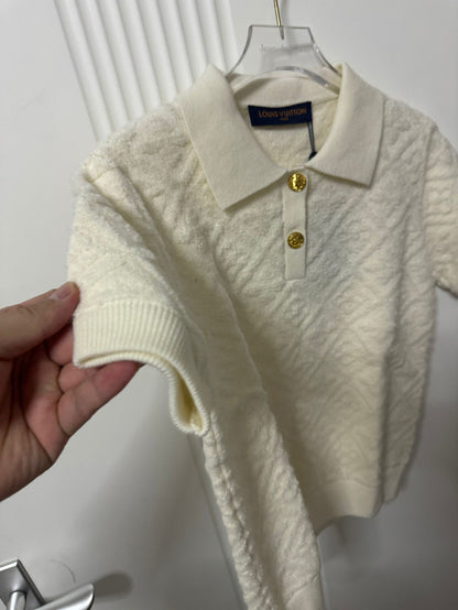 Louis Vuitton textured knit polo and shorts set in cream