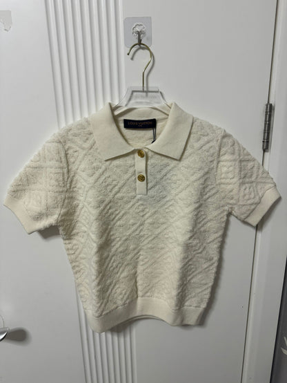 Louis Vuitton textured knit polo and shorts set in cream