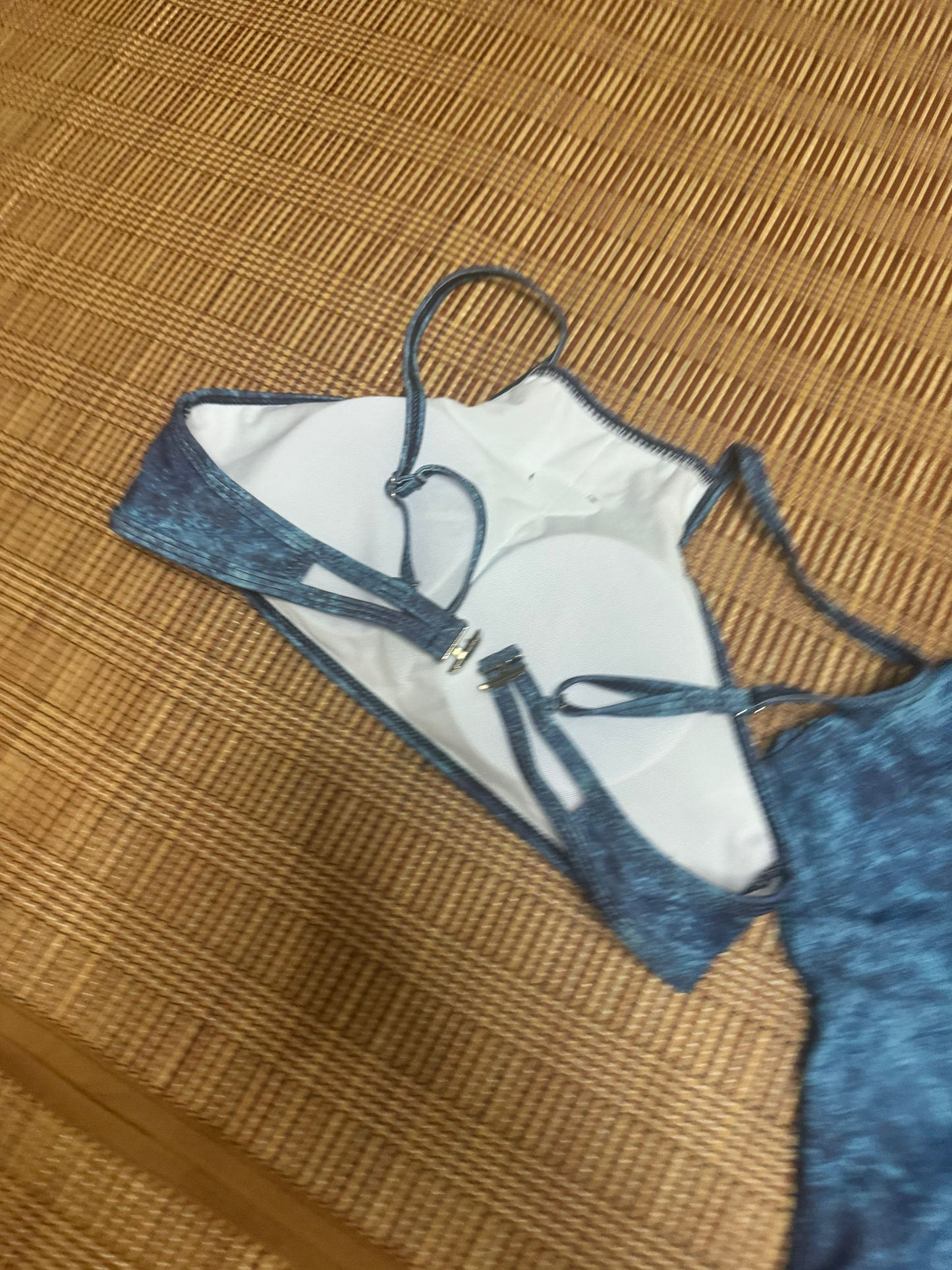 Prada blue acid-wash bikini set with logo detail