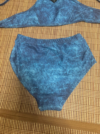 Prada blue acid-wash bikini set with logo detail