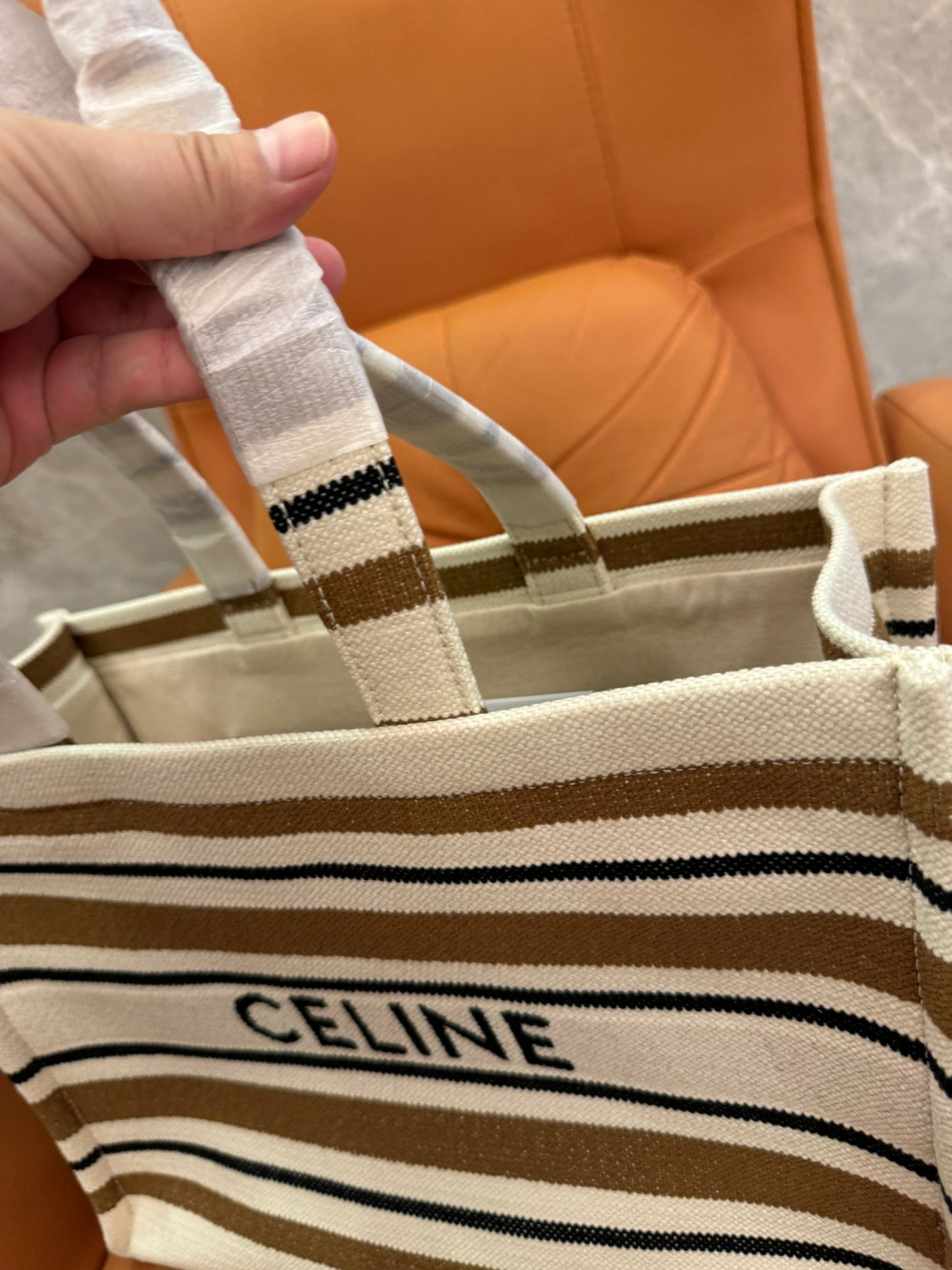 Celine striped canvas tote bag