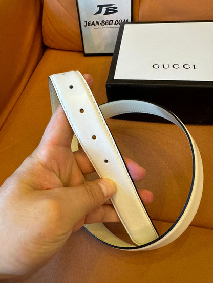 Gucci GG Marmont white leather belt with multicolor crystal buckle