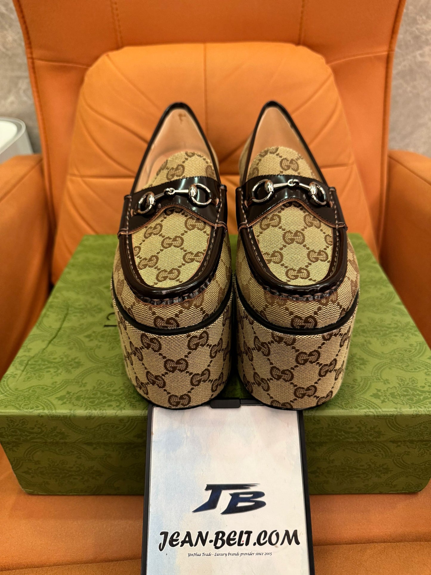 Gucci monogram platform loafers with horsebit detail