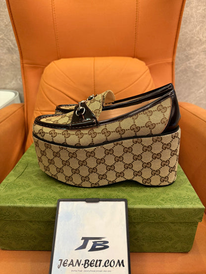 Gucci monogram platform loafers with horsebit detail