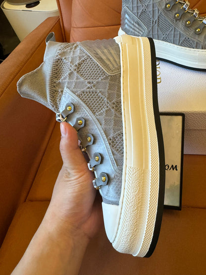 Christian Dior high-top mesh sneakers with signature monogram detailing