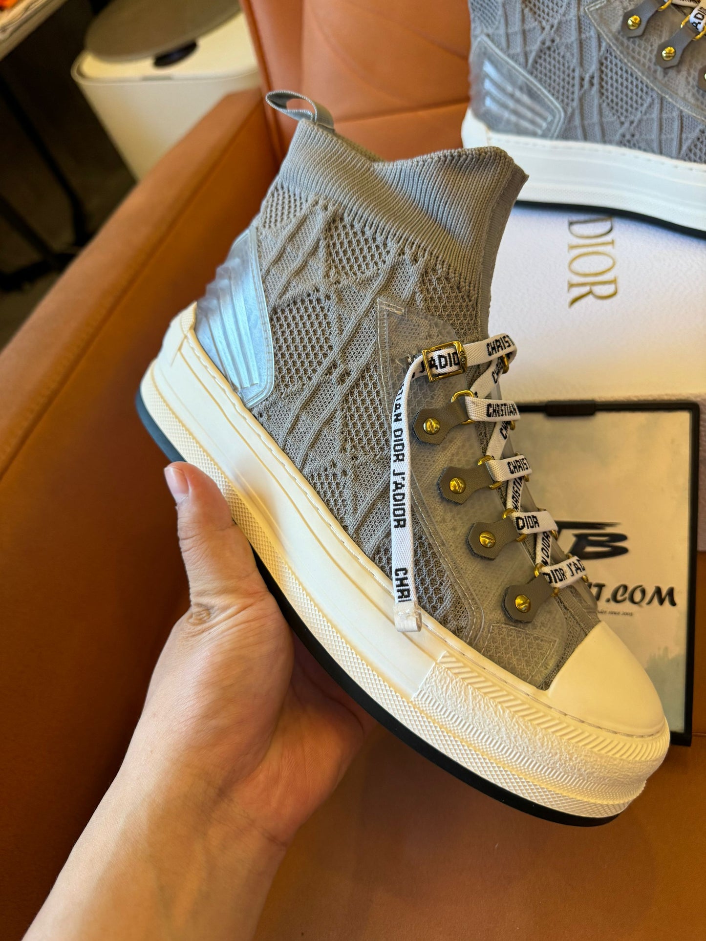 Christian Dior high-top mesh sneakers with signature monogram detailing