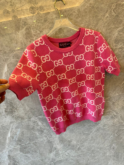 Gucci women's pink GG monogram knit top