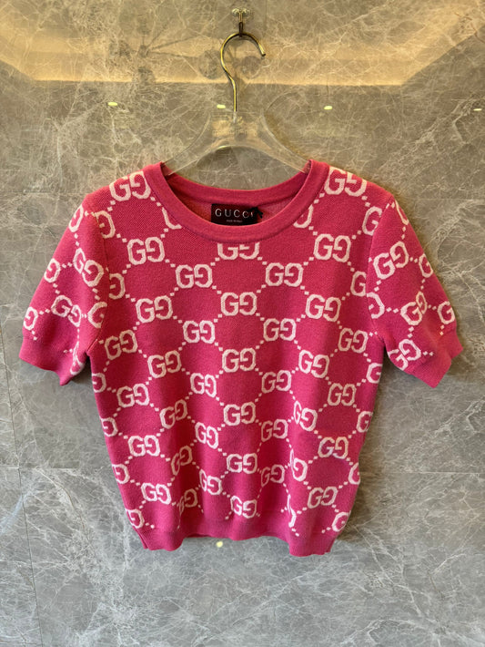 Gucci women's pink GG monogram knit top