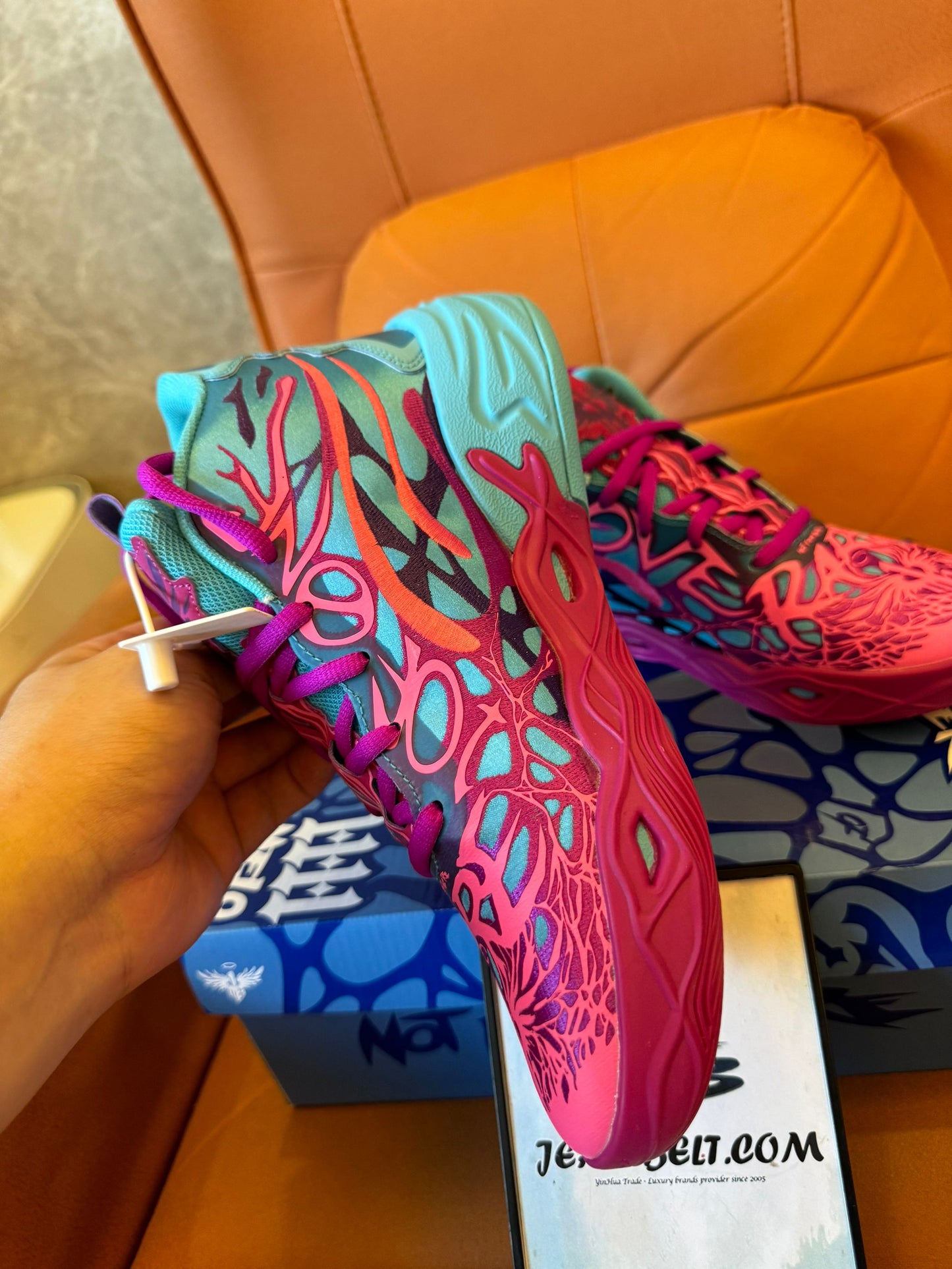 Puma x LaMelo Ball MB.02 galaxy basketball shoes in pink and blue