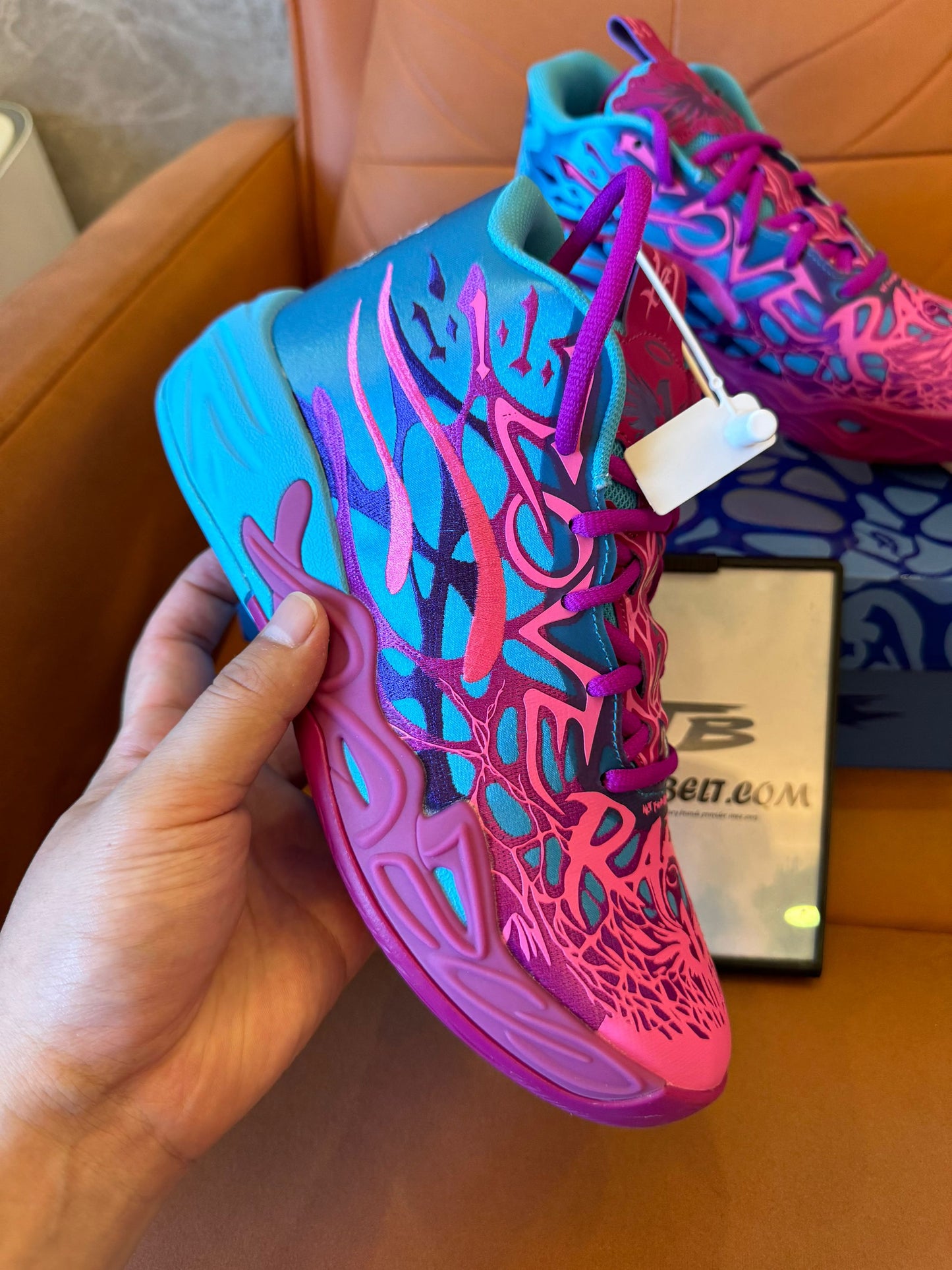 Puma x LaMelo Ball MB.02 galaxy basketball shoes in pink and blue