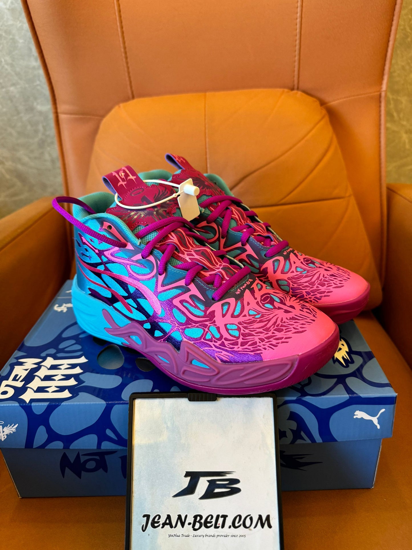 Puma x LaMelo Ball MB.02 galaxy basketball shoes in pink and blue