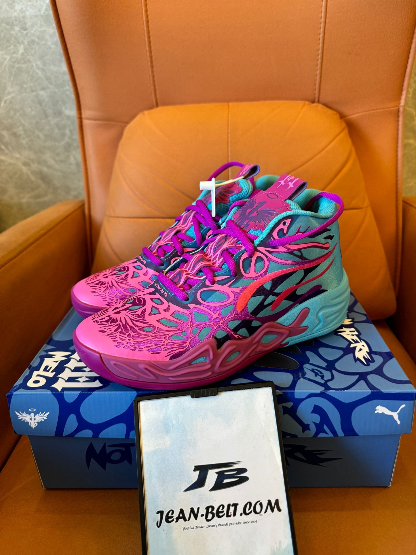 Puma x LaMelo Ball MB.02 galaxy basketball shoes in pink and blue