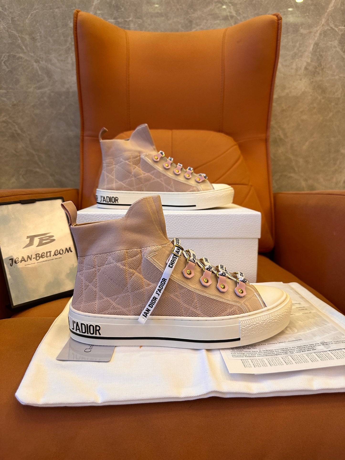 Dior J'Adior pink high-top sneakers with branded laces