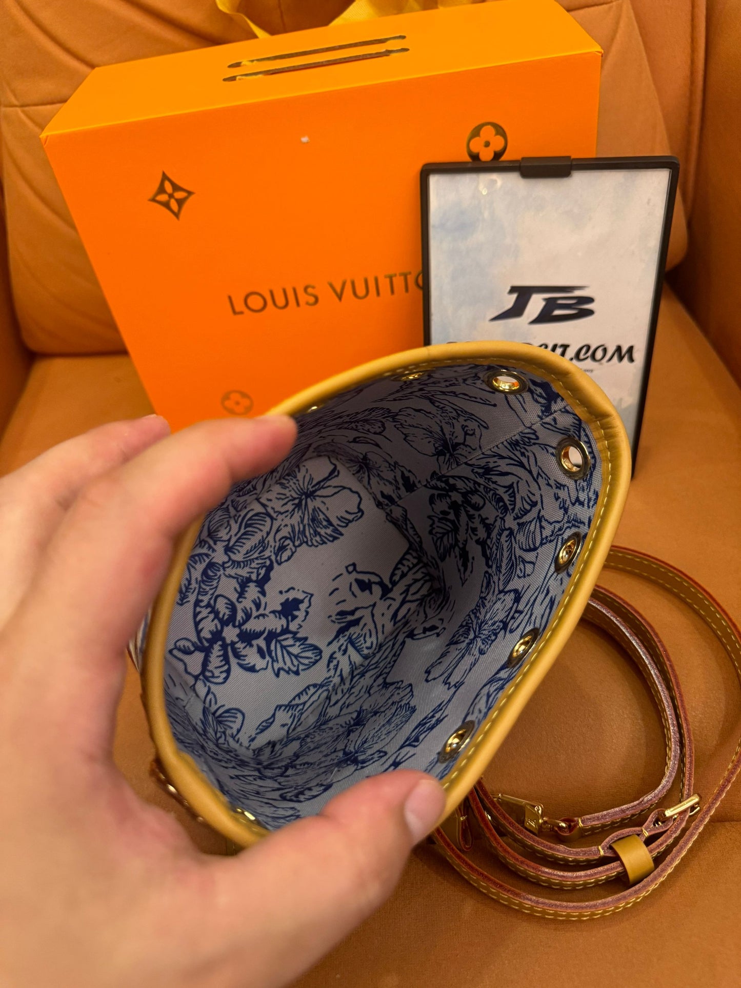 Louis Vuitton limited edition  mini bucket bag in blue and white with gold-tone hardware