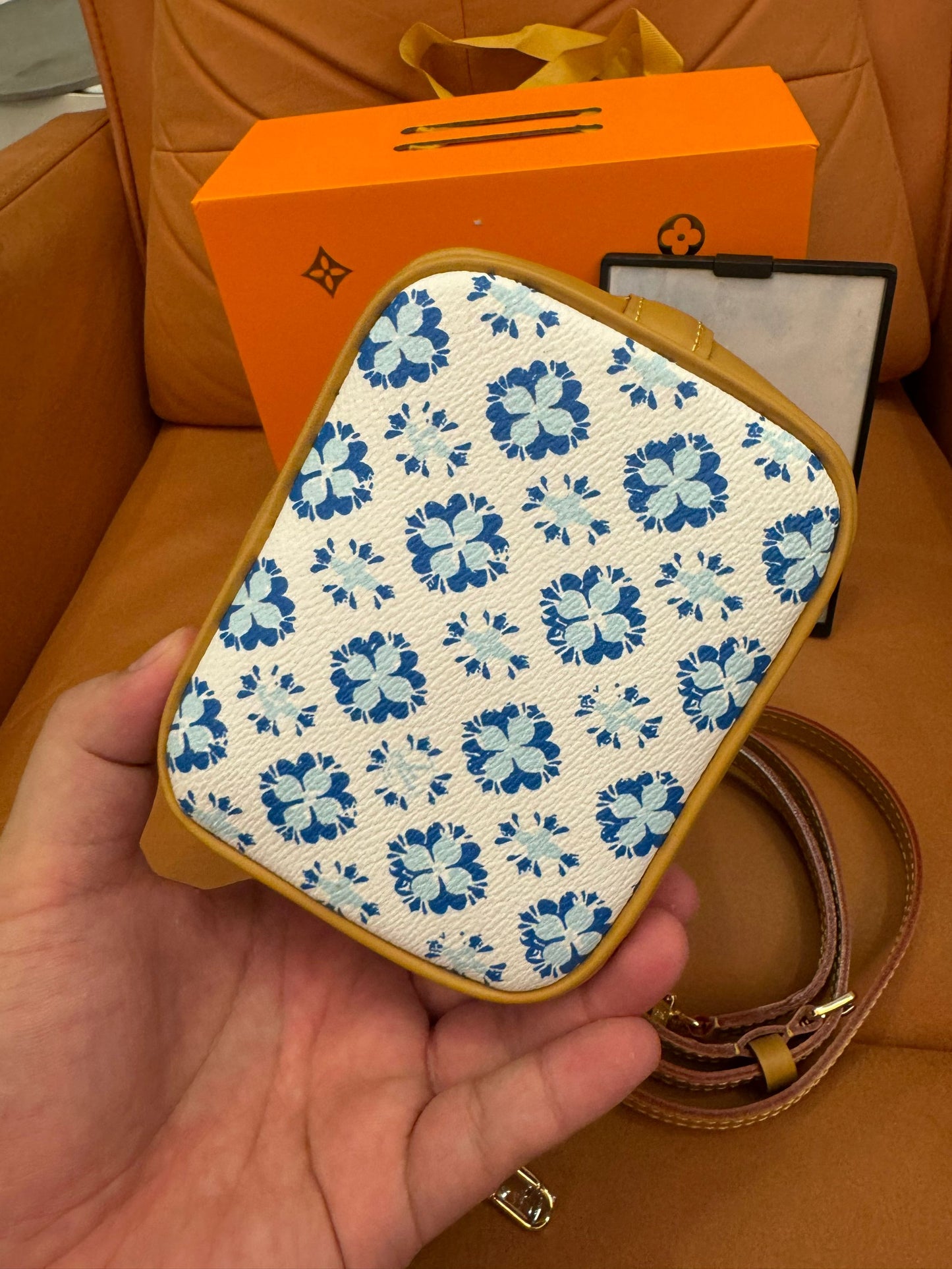 Louis Vuitton limited edition  mini bucket bag in blue and white with gold-tone hardware