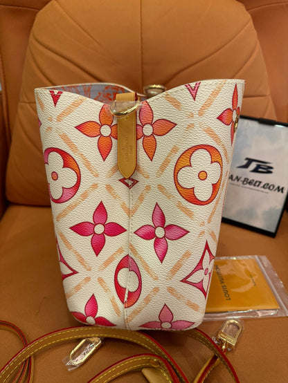 Louis Vuitton summer capsule collection small bucket bag – pink and orange floral monogram print