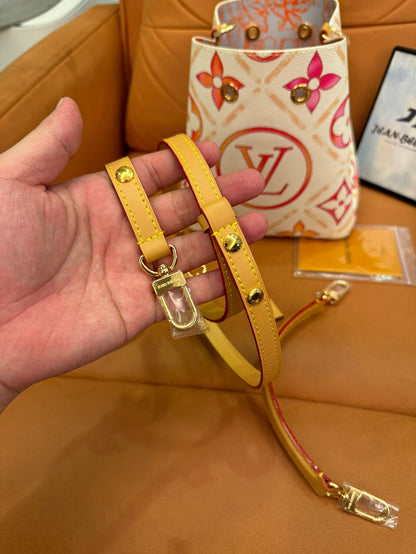 Louis Vuitton summer capsule collection small bucket bag – pink and orange floral monogram print