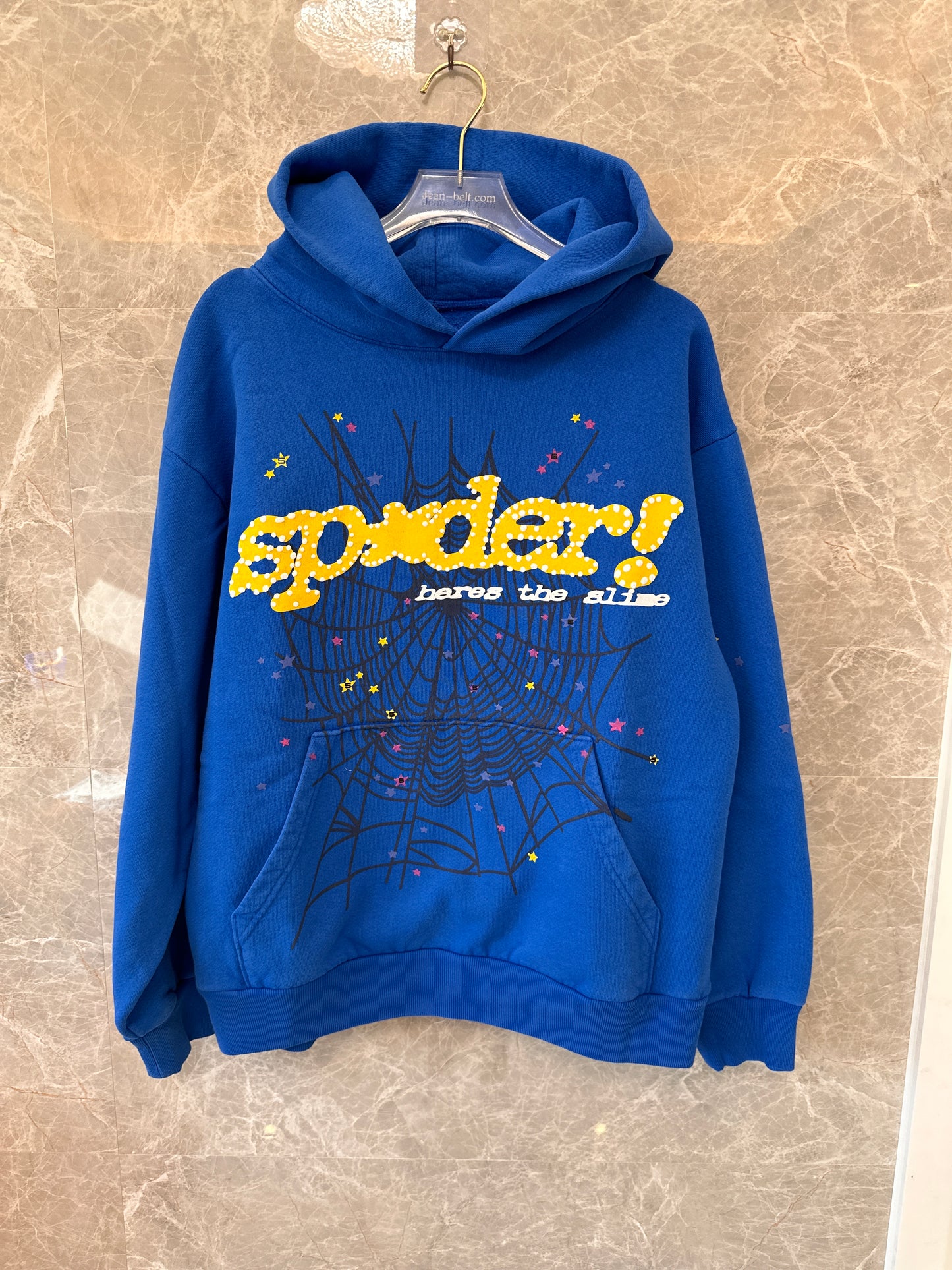 Sp5der blue hoodie with spider web graphic