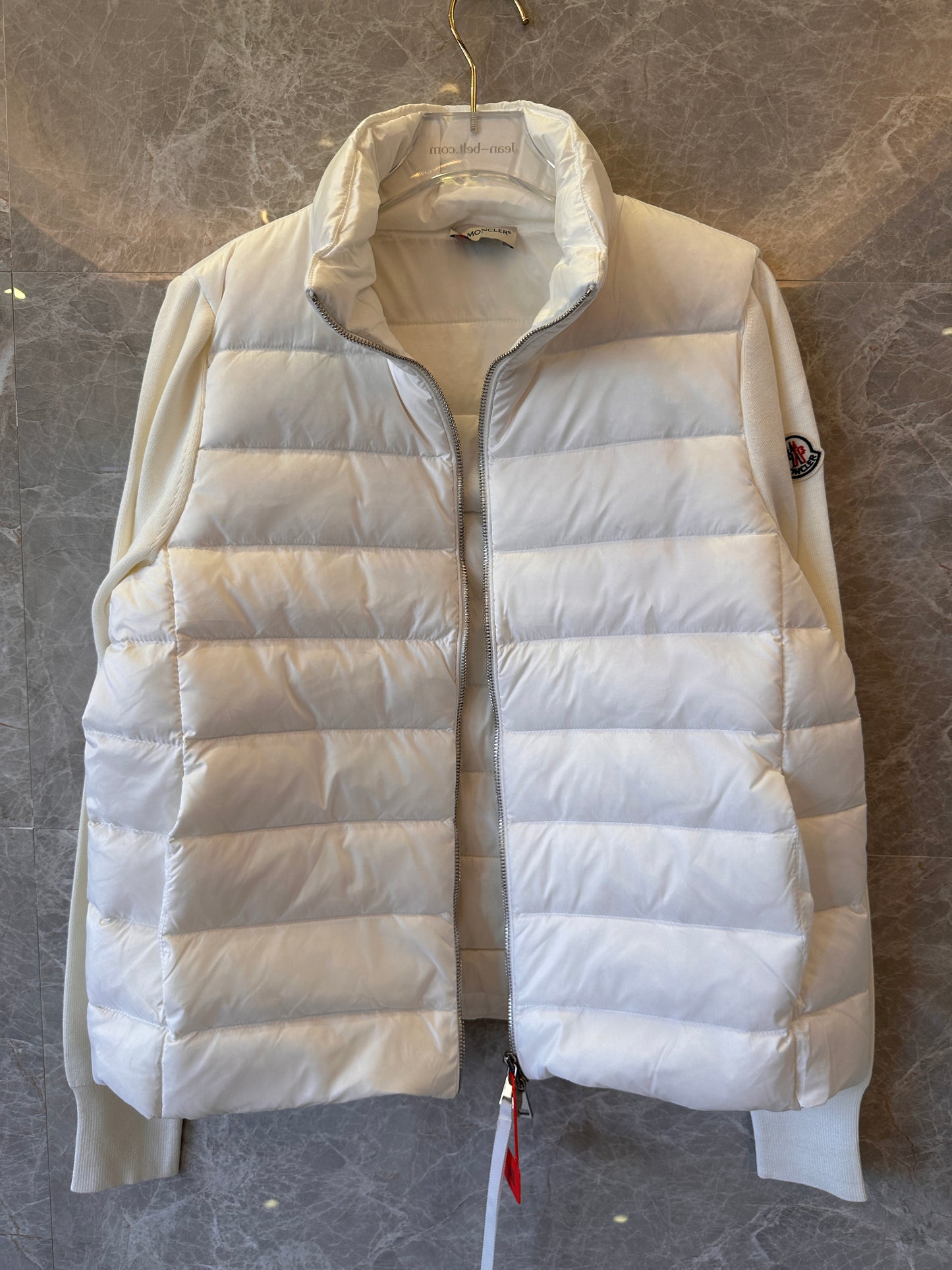 Moncler lightweight padded cotton jersey quilted shell down jacket zip-up cardigan white