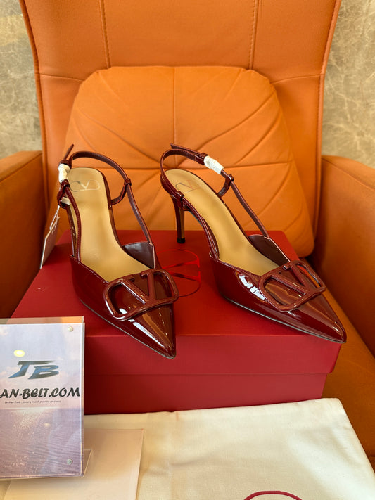 Valentino Garavani VLogo slingback pumps in burgundy patent leather