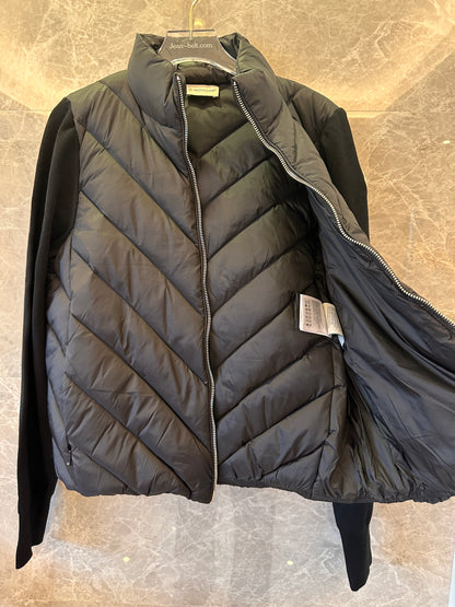 Moncler down jacket with knit sleeves for women black