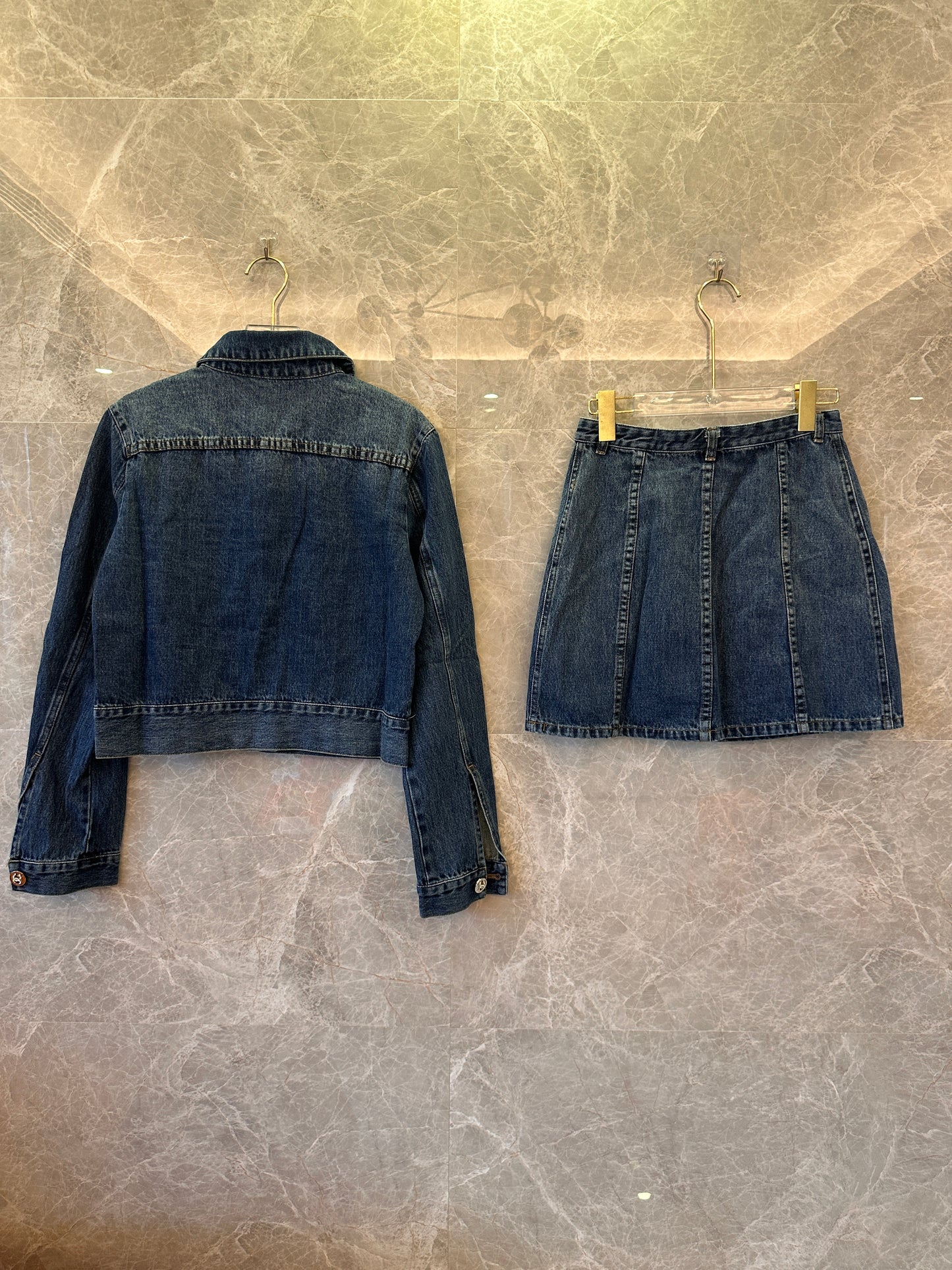 Chanel denim jacket skirt set