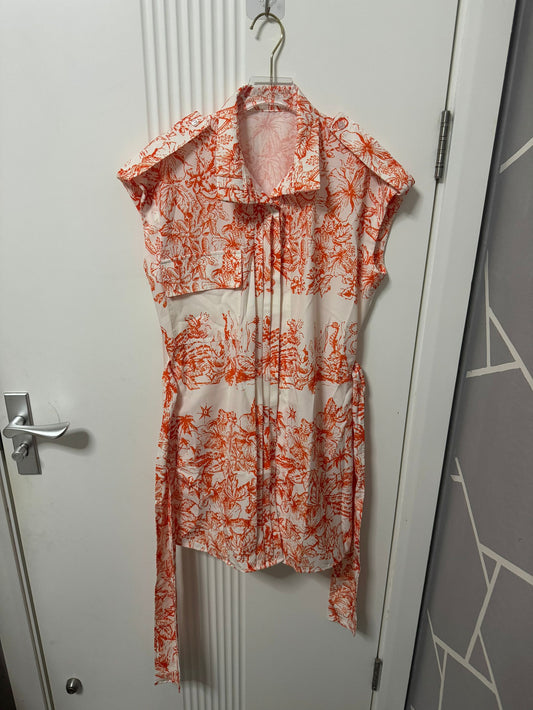 Louis Vuitton tropical floral shirt dress bright orange for women