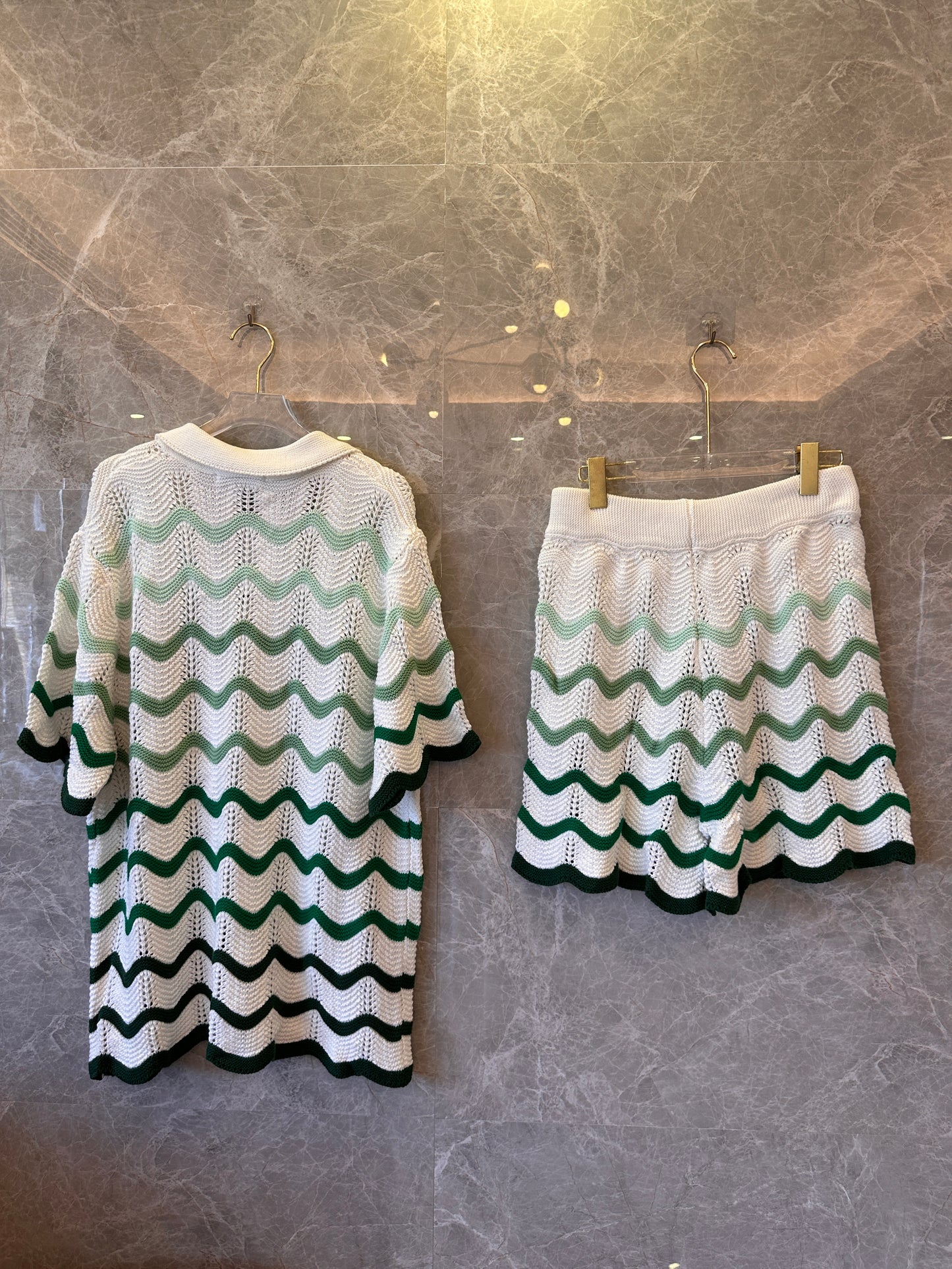 Casablanca 24ss knit shirt x shorts 2-piece set white green