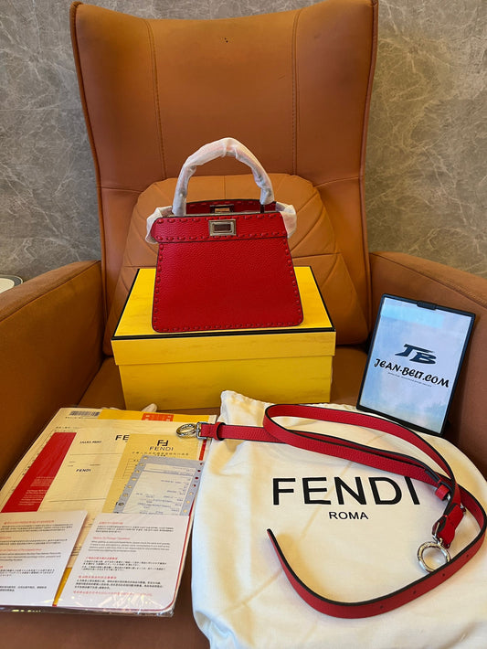 FENDI peekaboo mini bag crossbody / shoulder - red grain leather