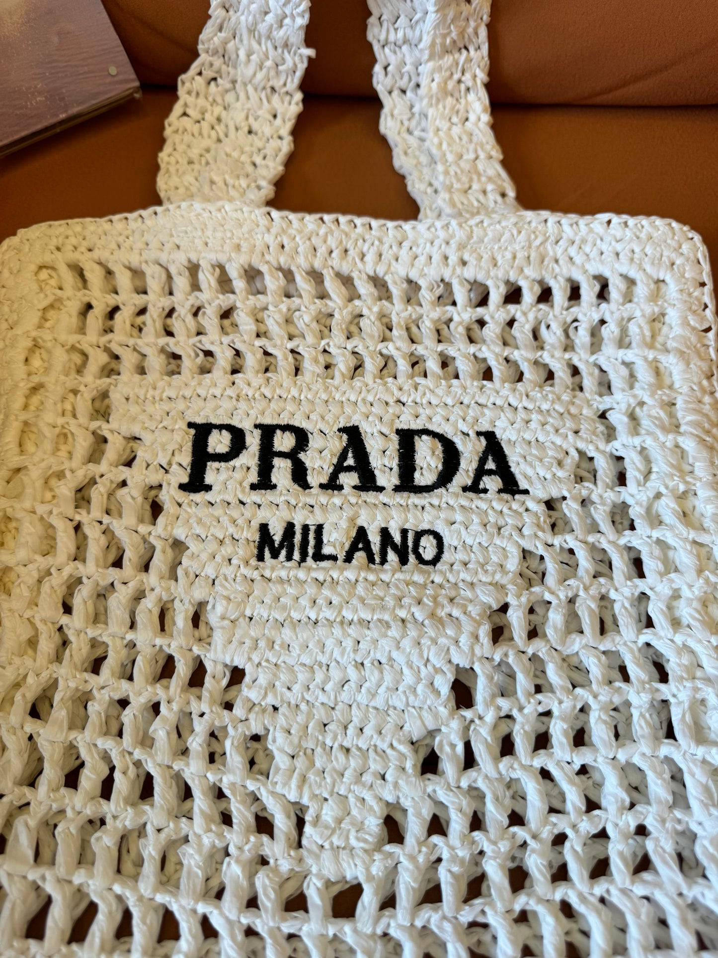 Prada straw tote bag white